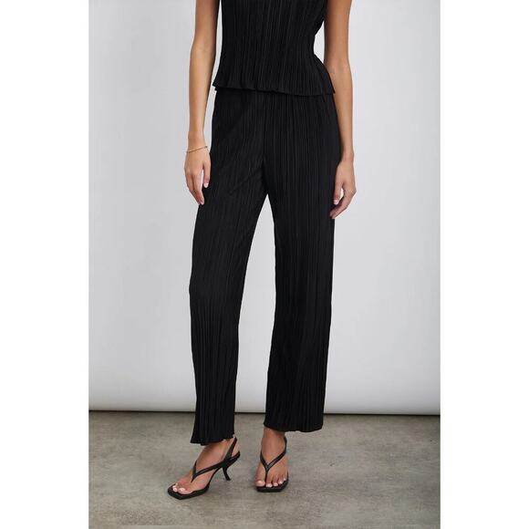 Rails Womens Rowan Pleated Pull On Pants Black Straight Leg Elastic Waist NWT XL - Picture 1 of 16